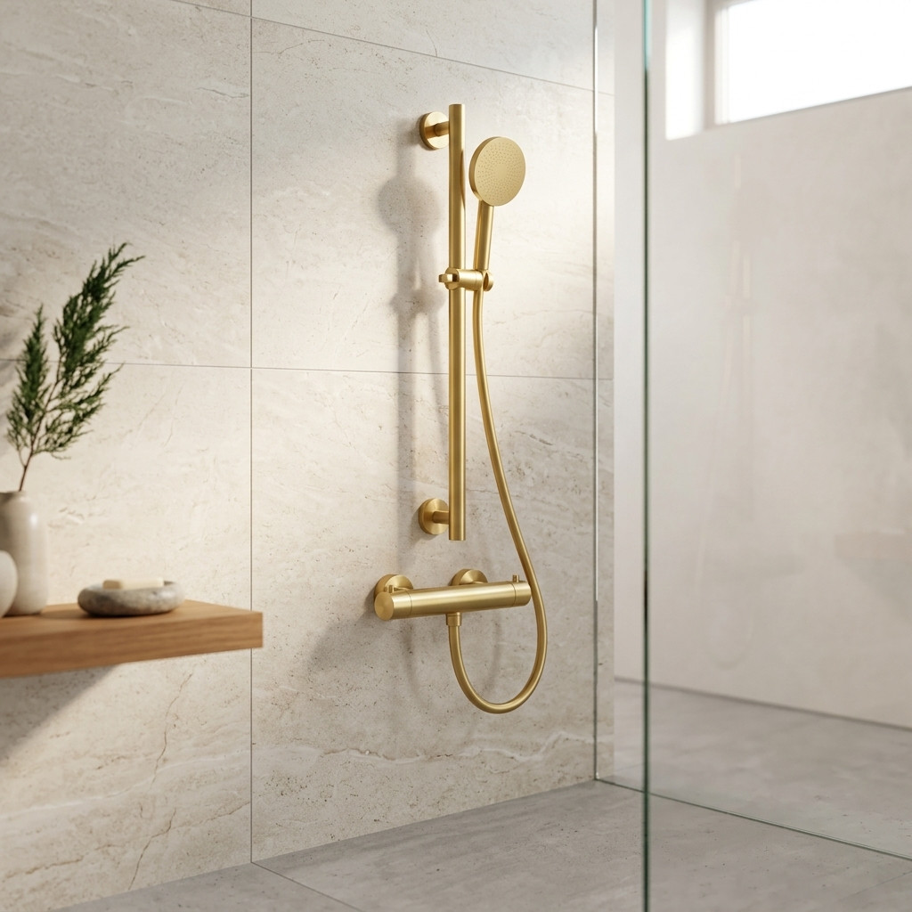 Aquanello Eterna PVD Gold Thermostatic Shower Set with Shower Rod and Round Hand Shower ET-S-SET9-2-60